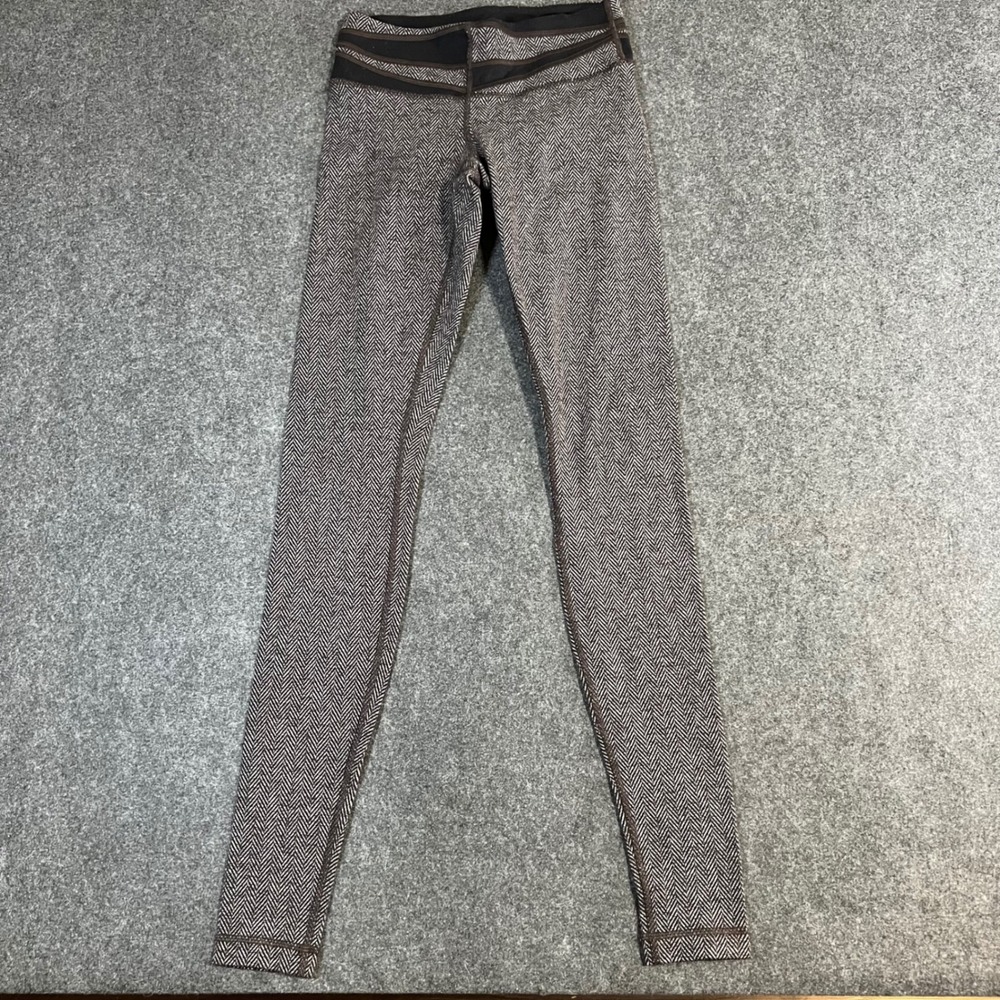Lululemon Herringbone Leggings Gray White Knit Mesh Waist Tights Womens Size 4